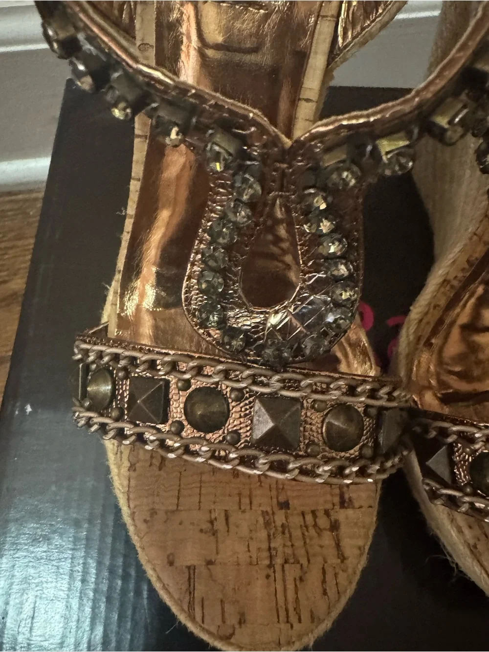 Not Rated Metallic Gold Embellished Wedge Sandals